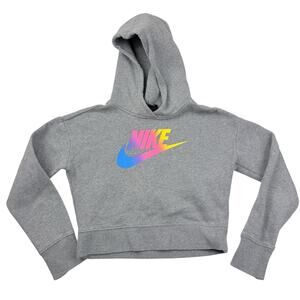 Nike Girls Gray Rainbow Logo Hoodie Sweatshirt